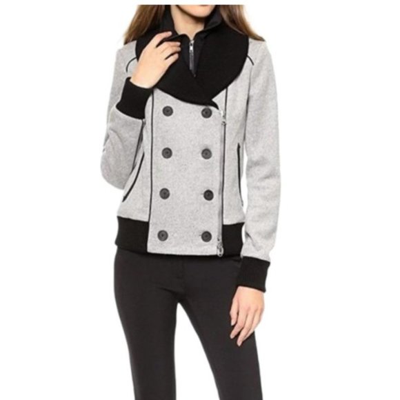 Veronica Beard Felted Wool Bomber Jacket in Gray and Black